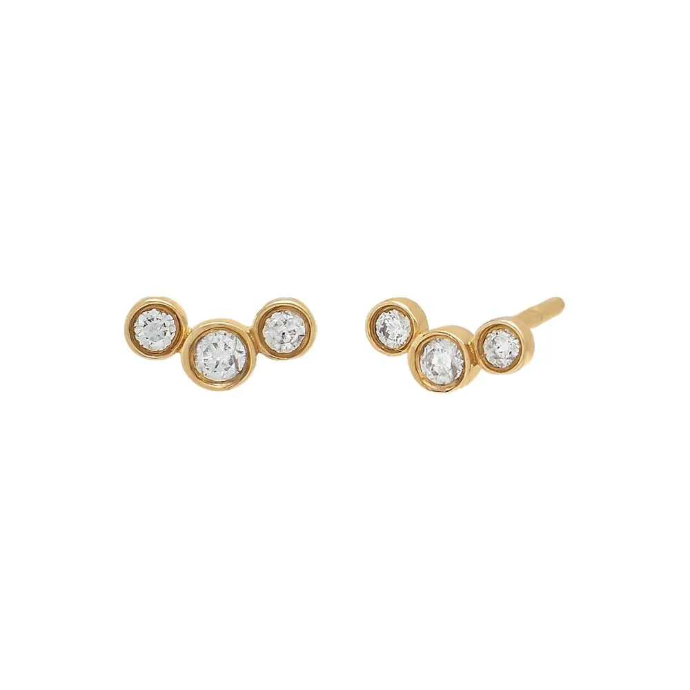 Petite Diamond Bezel Curved Bar Stud Earring 14K