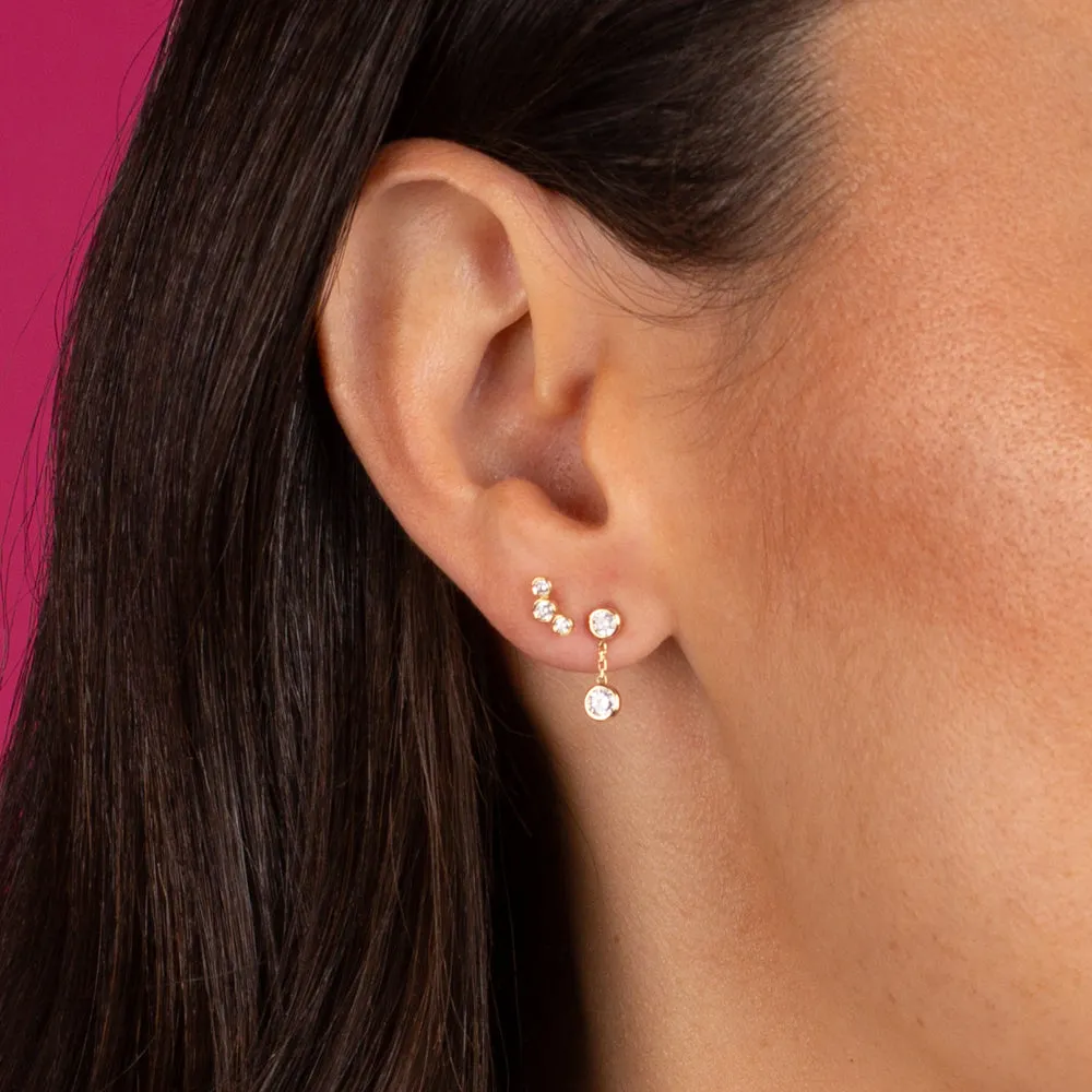 Petite Diamond Bezel Curved Bar Stud Earring 14K