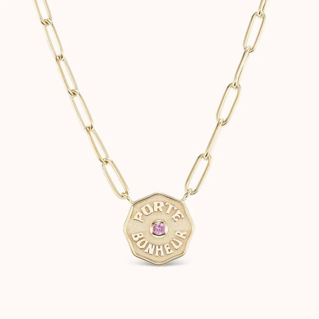 Petite Porte Bonheur Raised Gold Pink Sapphire