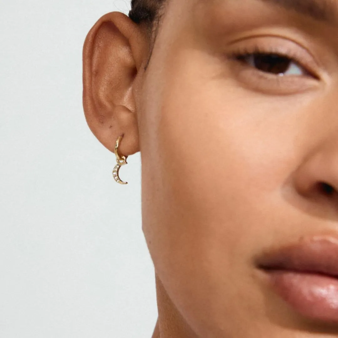 Pilgrim Evgenia Gold Tiny Hoop Moon Charm Earrings