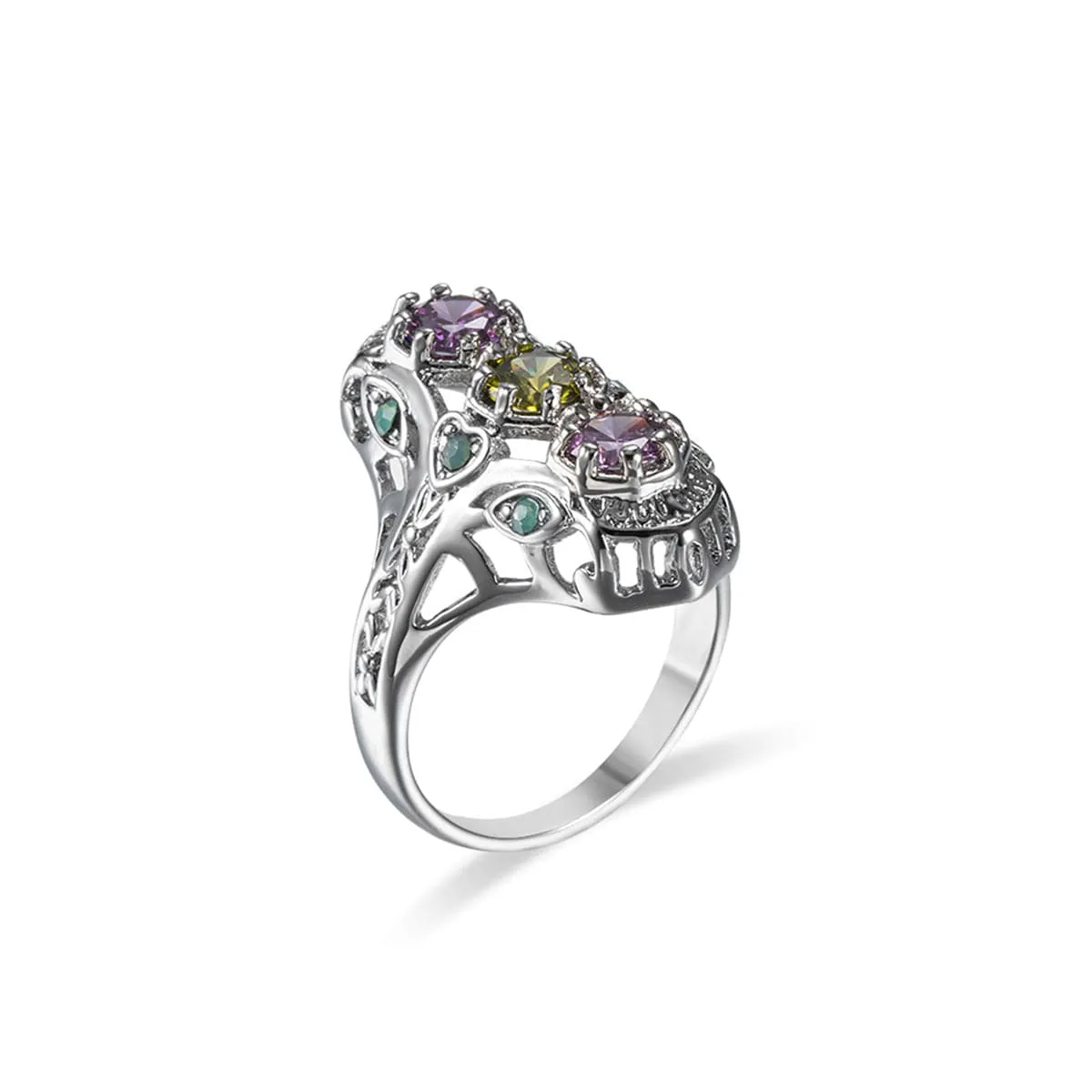 Pink & Yellow Crystal Cubic Zirconia-Accent Openwork Round-Cut Ring