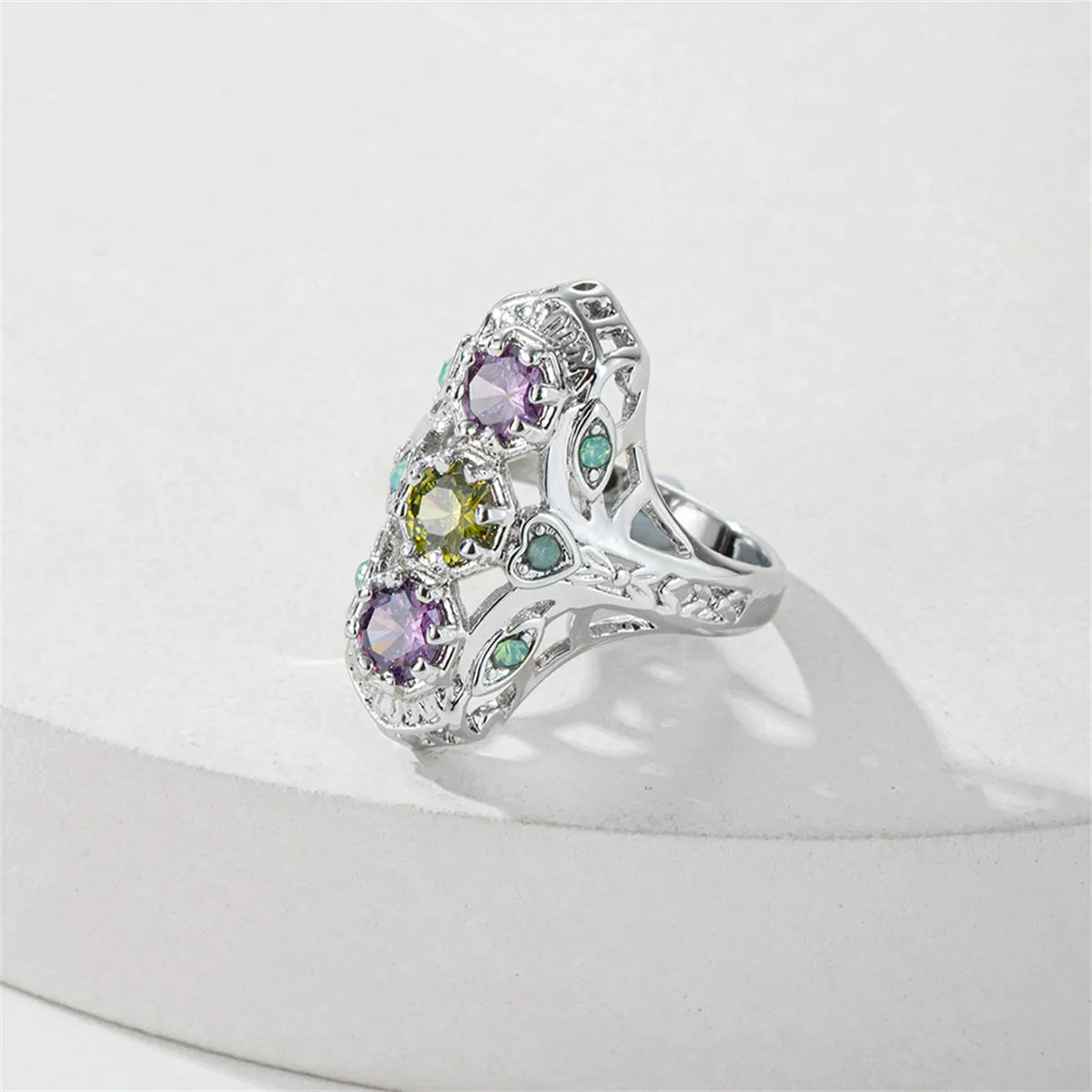 Pink & Yellow Crystal Cubic Zirconia-Accent Openwork Round-Cut Ring