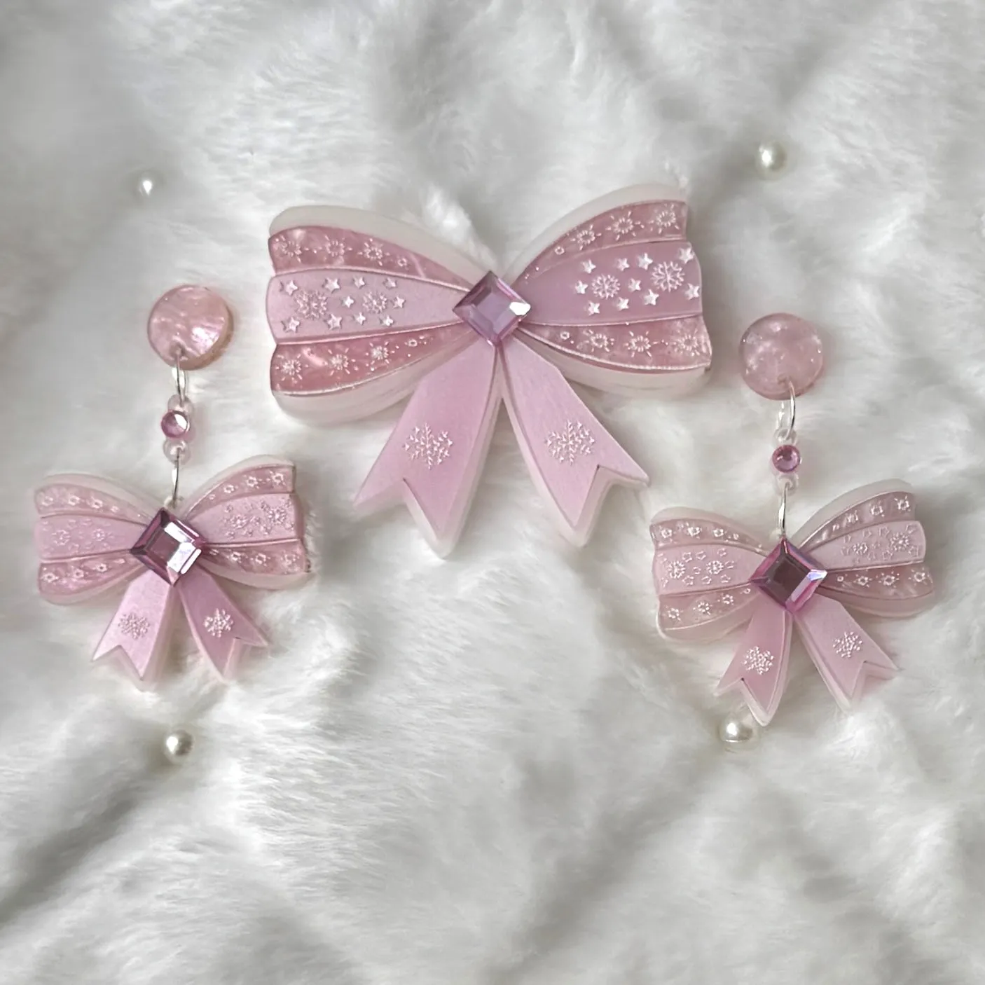 Pink Bow - earrings  - Set of 2
