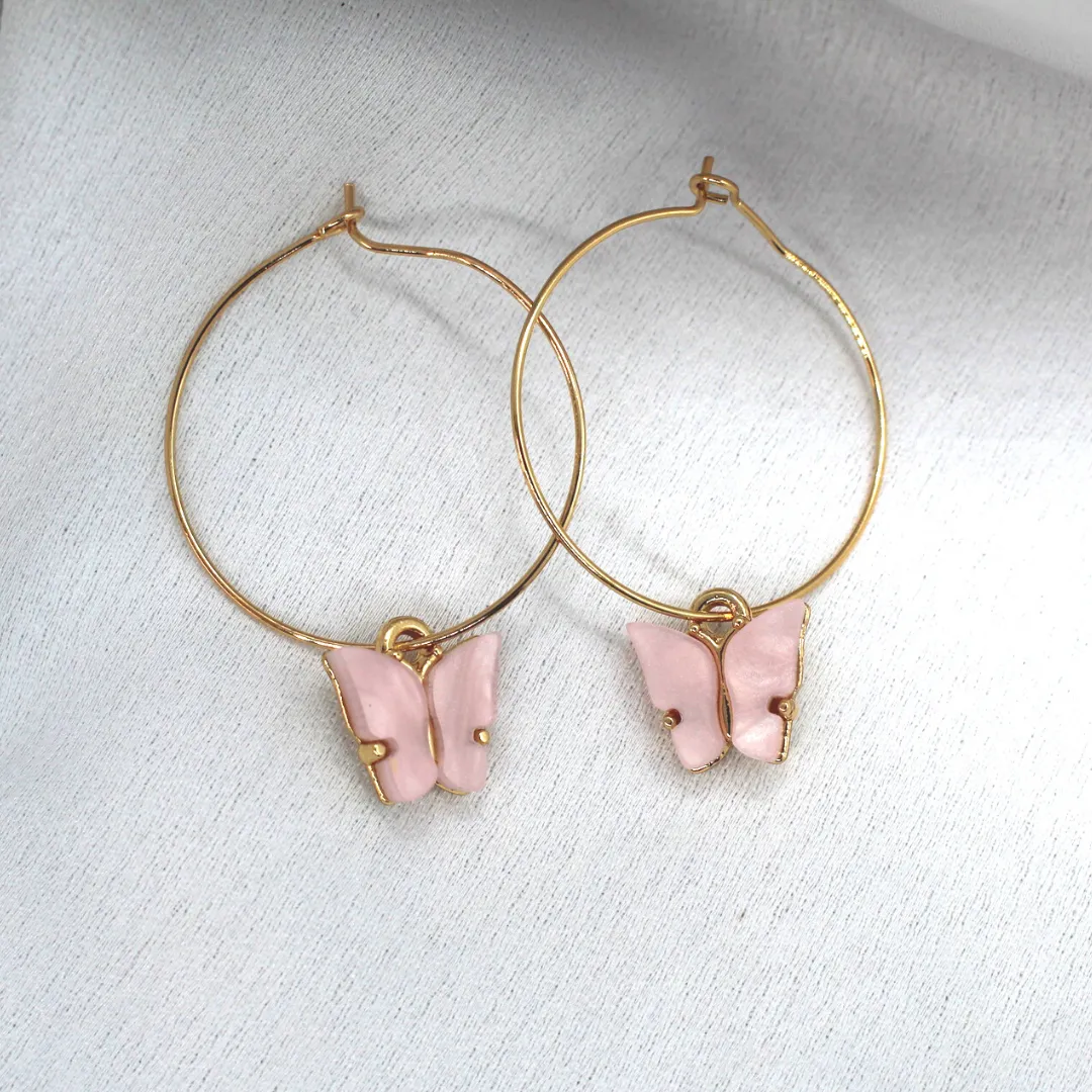 Pink Butterfly Earring Set