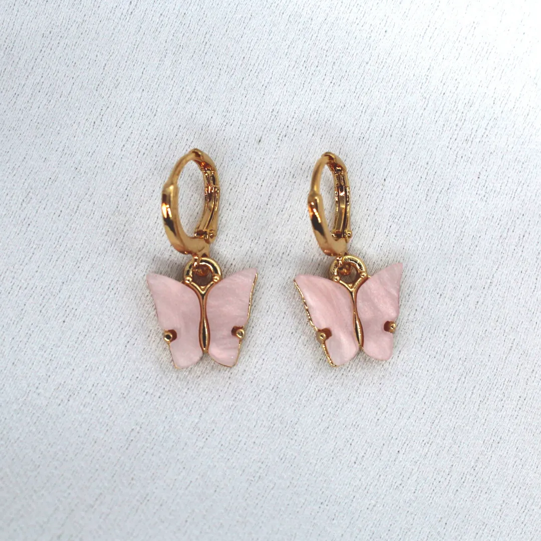 Pink Butterfly Earring Set