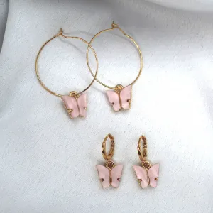 Pink Butterfly Earring Set