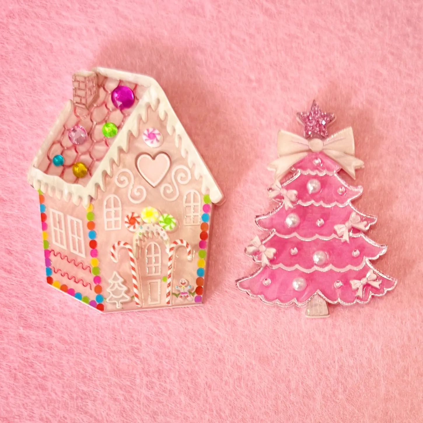 Pink Christmas tree - Brooch