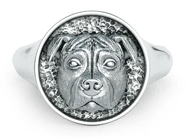 Pit Bull Classic Round Signet Ring