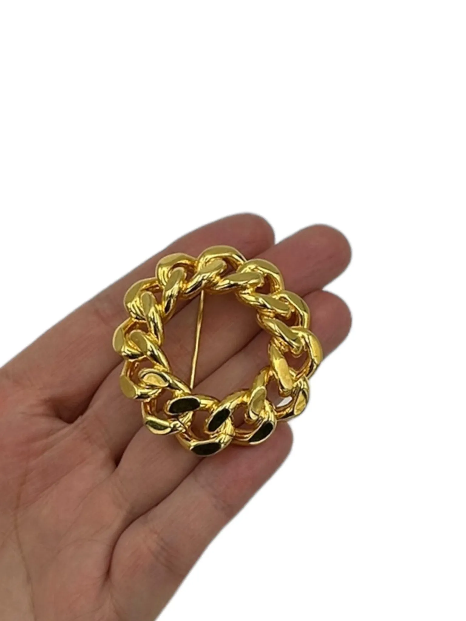 Polished Gold Chain Link Classic Brooch Statement Pin