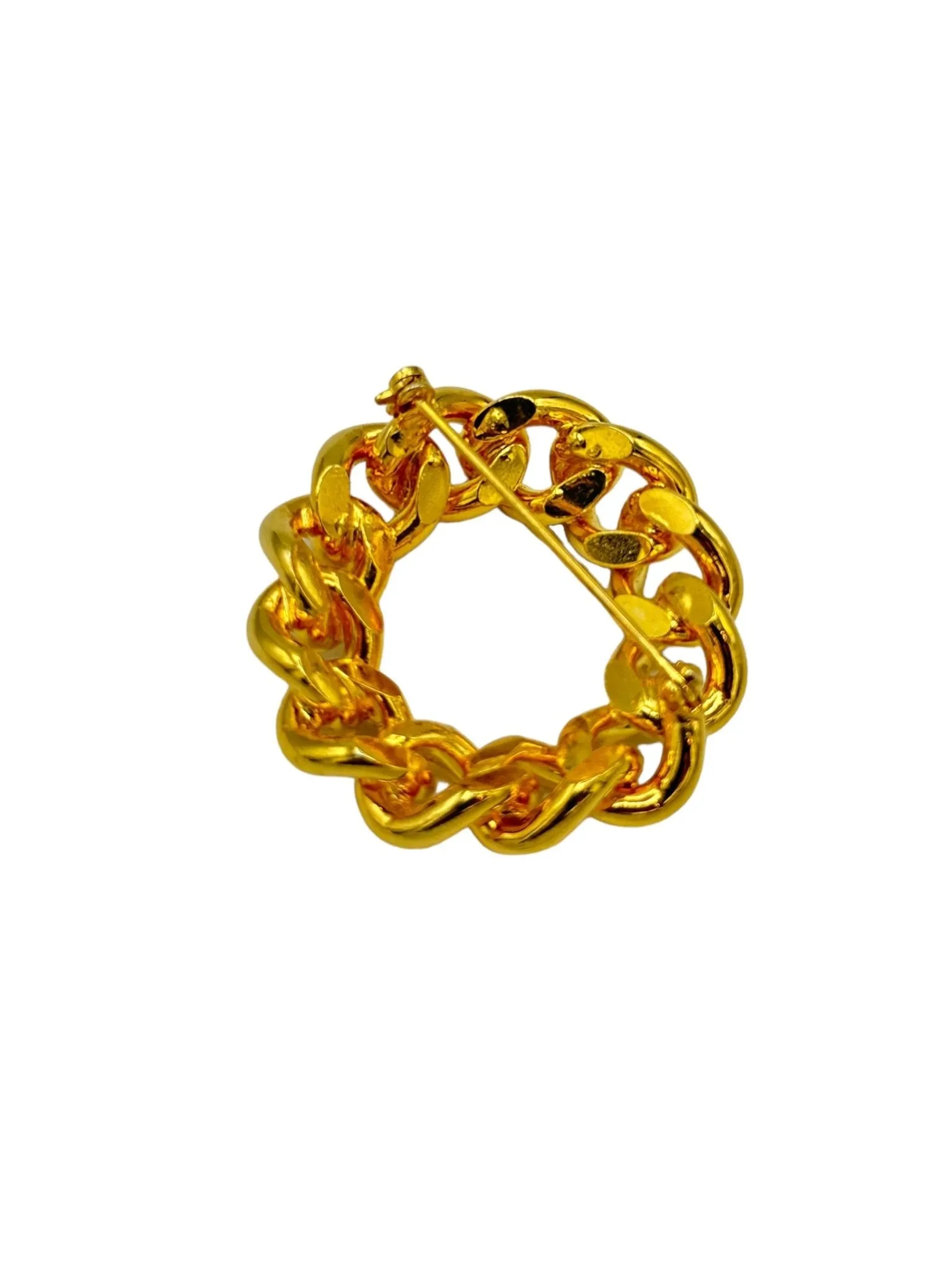Polished Gold Chain Link Classic Brooch Statement Pin