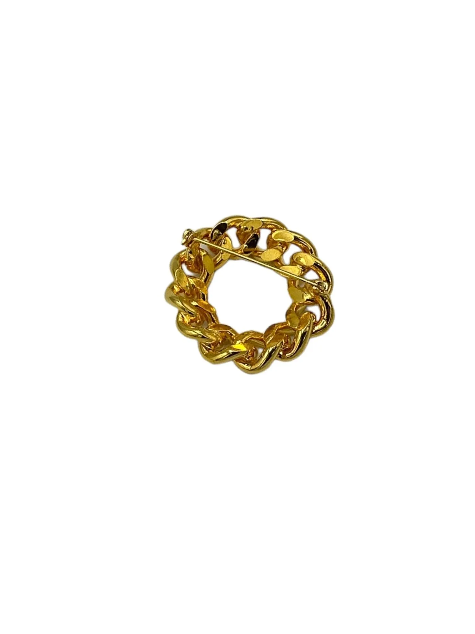 Polished Gold Chain Link Classic Brooch Statement Pin