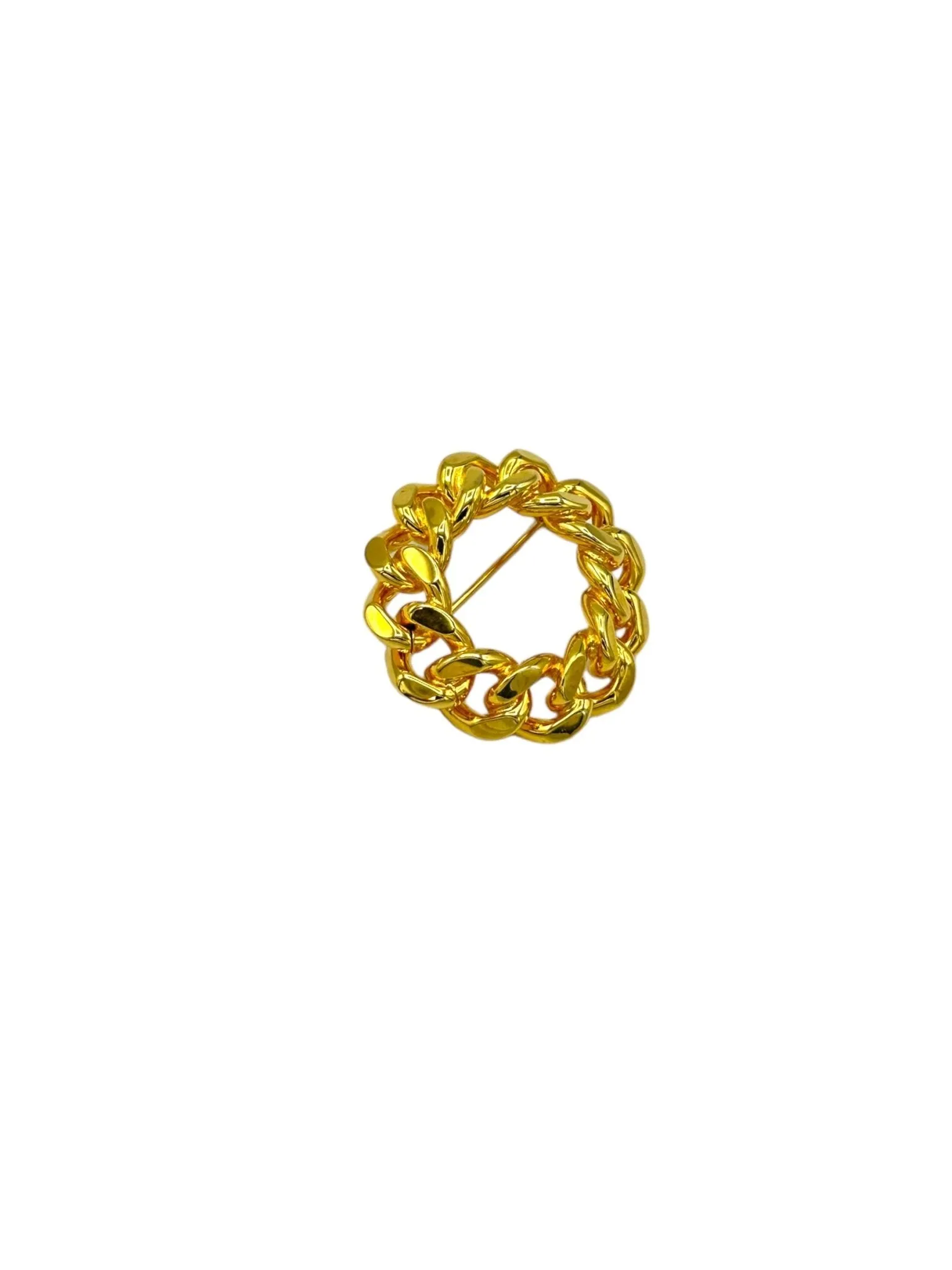Polished Gold Chain Link Classic Brooch Statement Pin