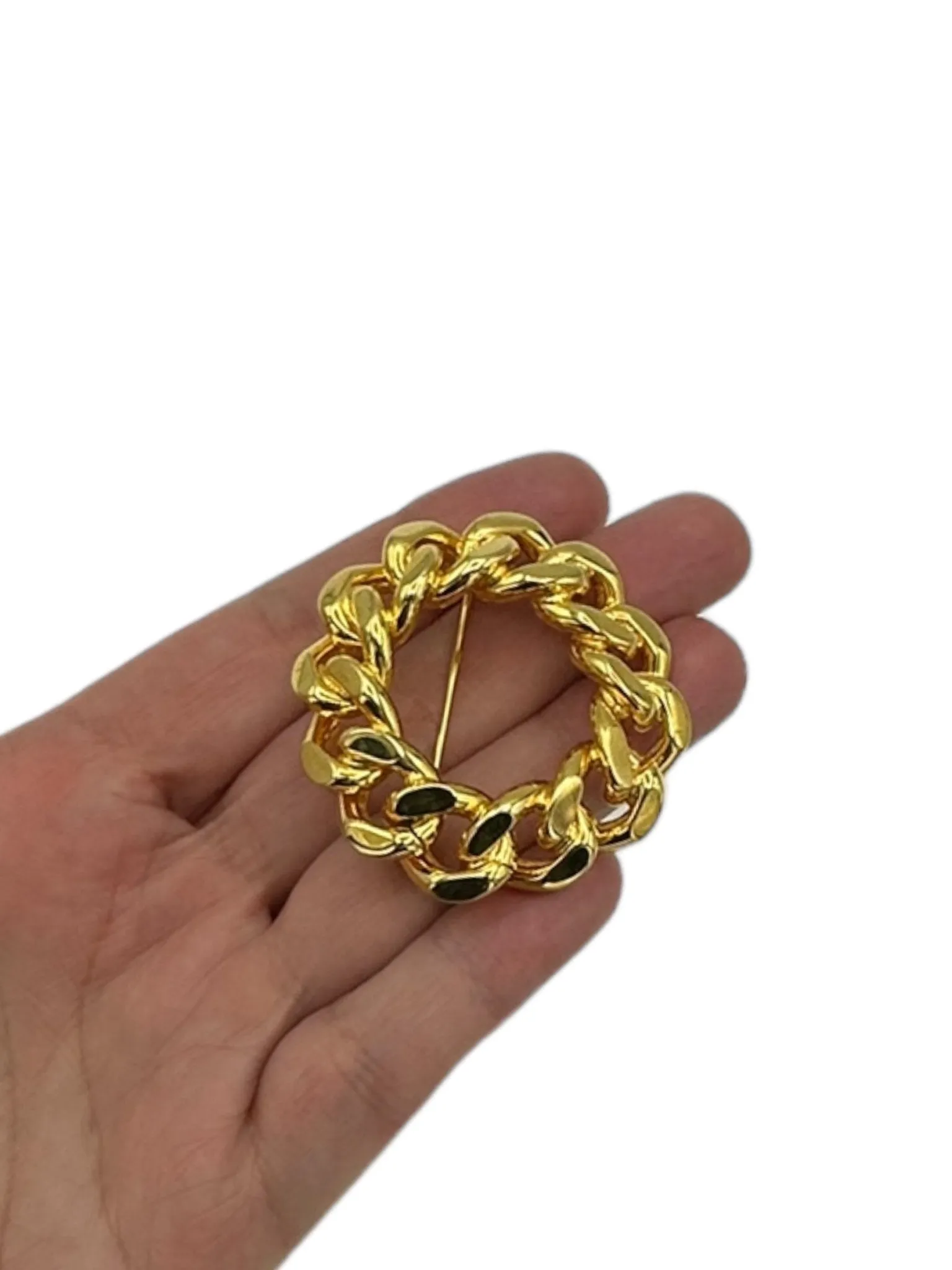 Polished Gold Chain Link Classic Brooch Statement Pin