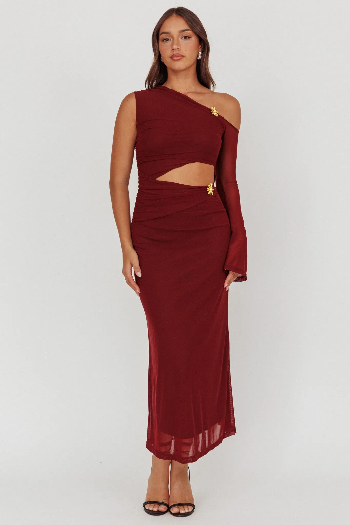 Prima One Shoulder Cut-Out Maxi Dress Wine