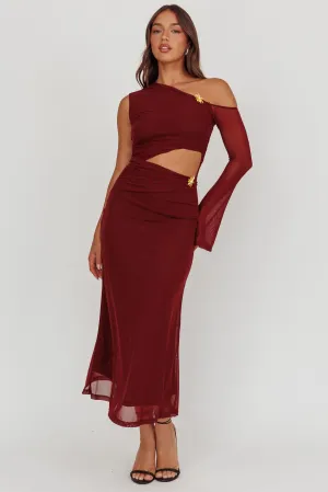 Prima One Shoulder Cut-Out Maxi Dress Wine