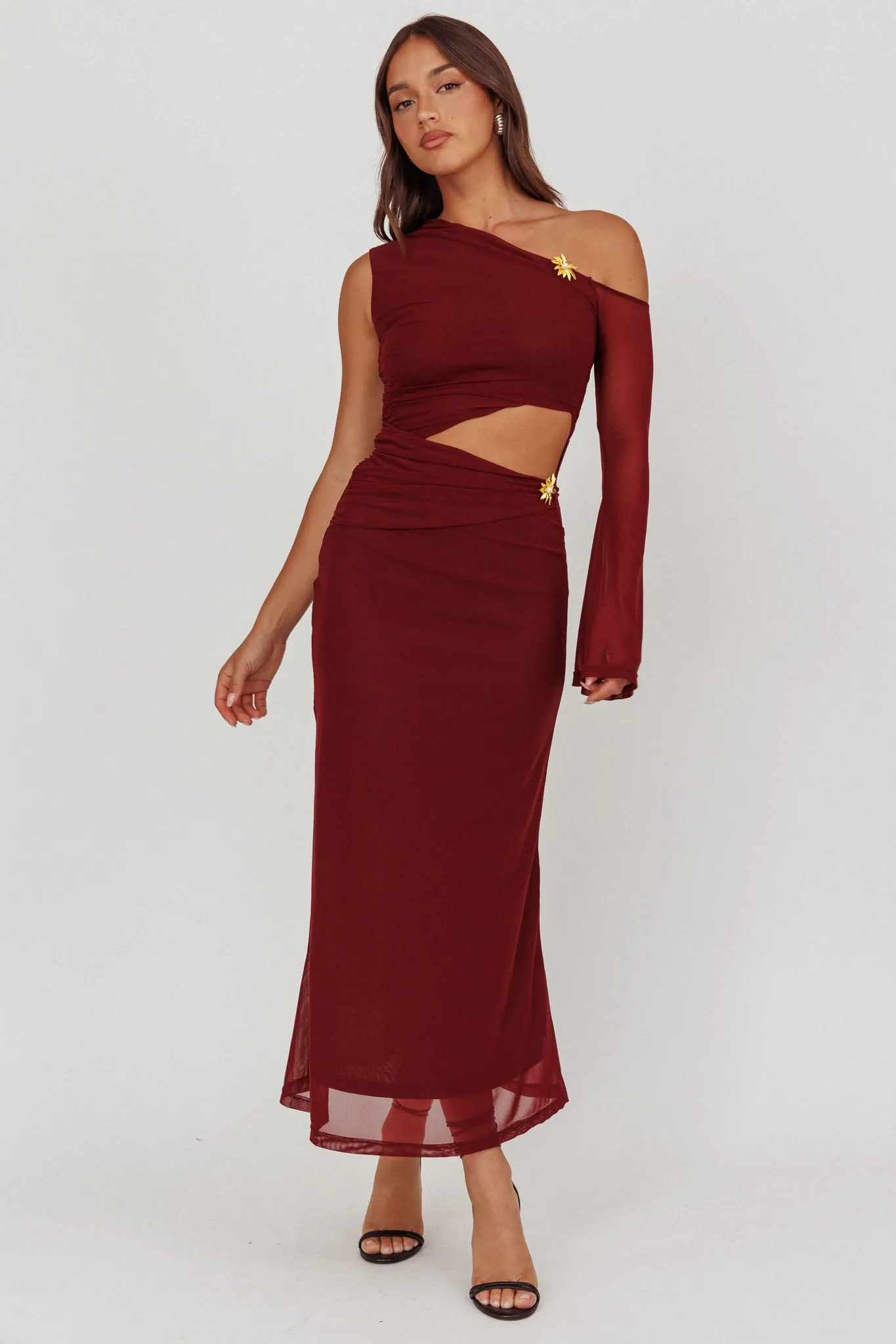 Prima One Shoulder Cut-Out Maxi Dress Wine