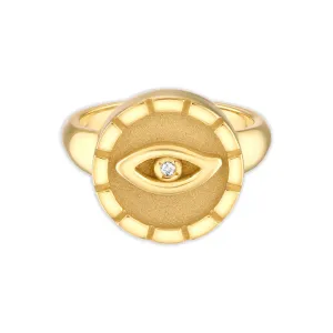 Protection Signet Yellow Gold & White Diamond