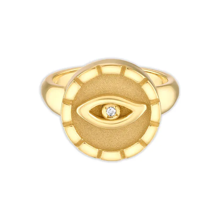 Protection Signet Yellow Gold & White Diamond