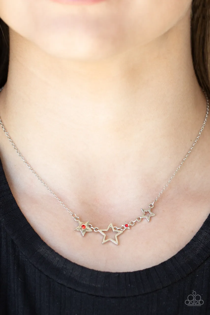 Proudly Patriotic Red Rhinestone Silver Star Americana Paparazzi Short Necklace