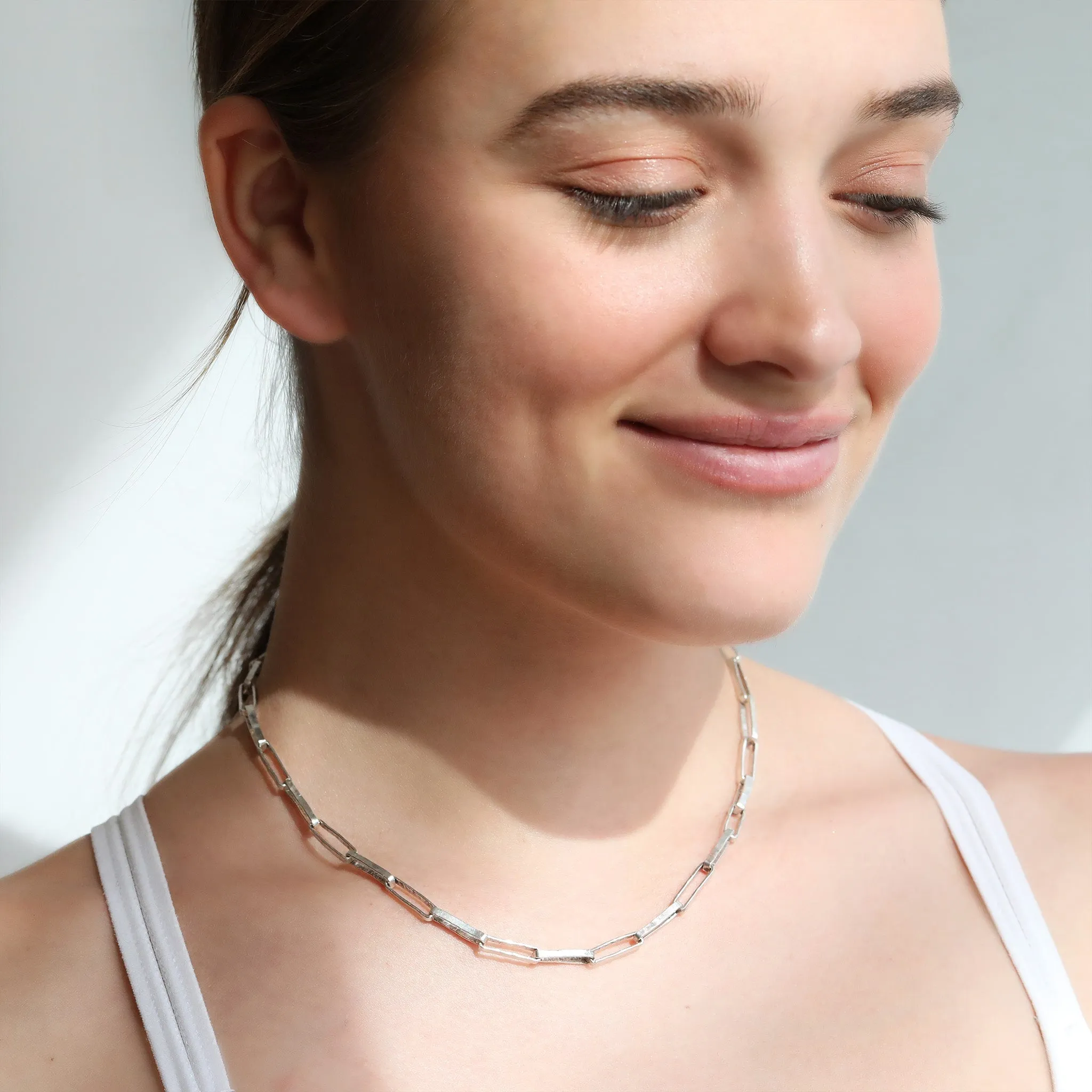 "Cary York" Sterling Silver Rectangular Link Necklace - 17.5"