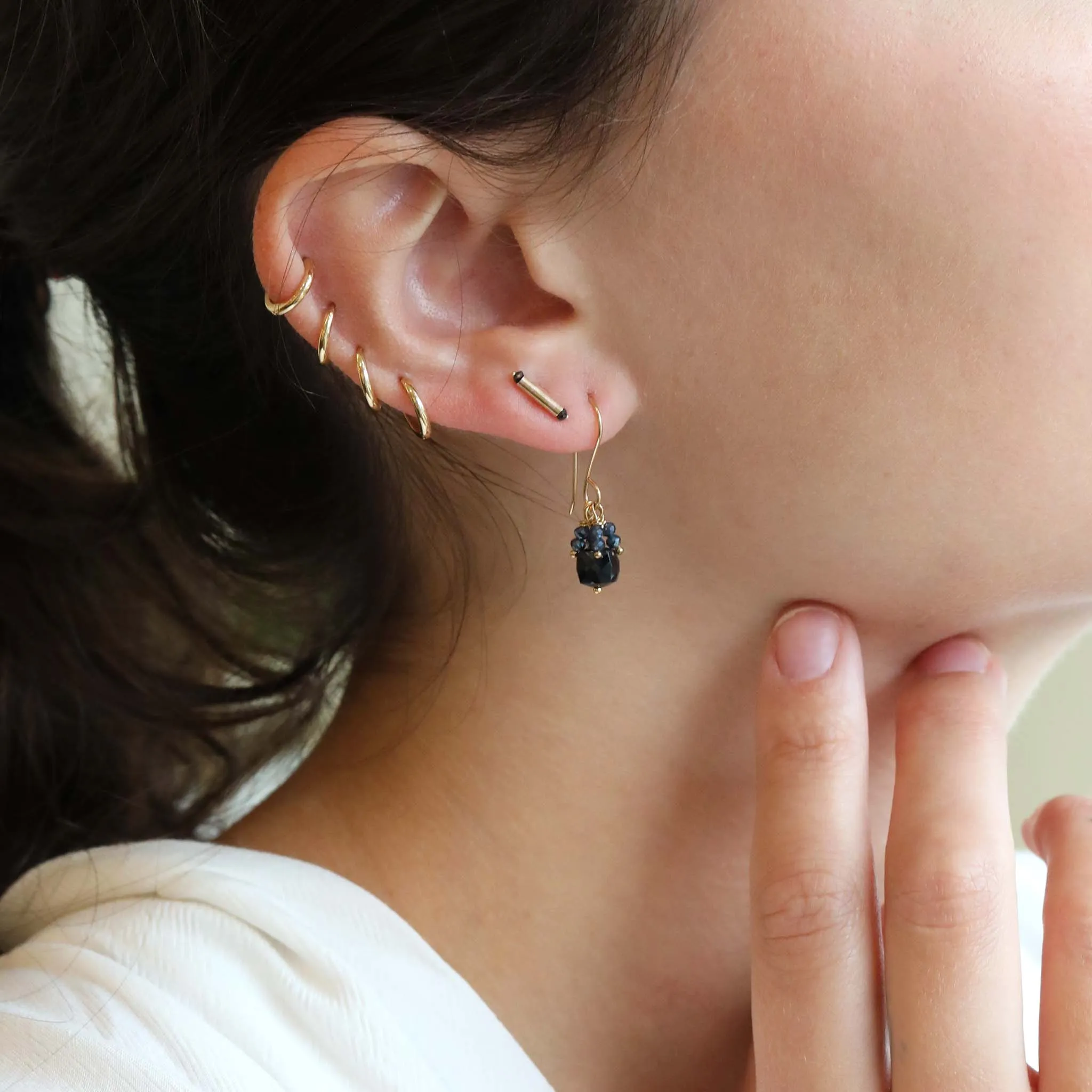 "Santiago" Gold Bar Stud with Black Diamonds