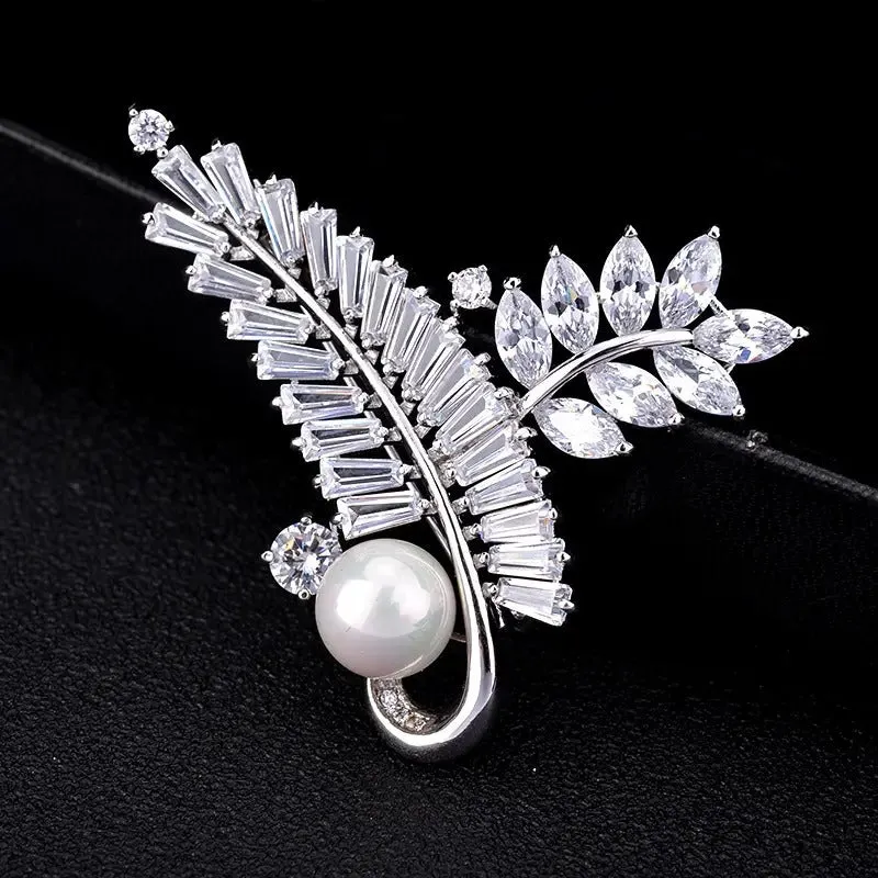 Radiance Luxury Crystal Looped Fern Brooch