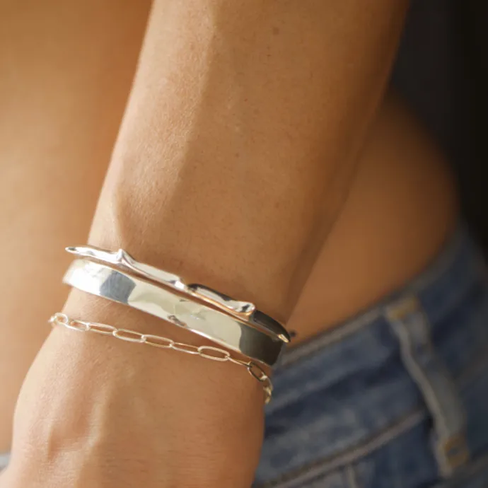 Raw Flat Cuff - Sterling Silver