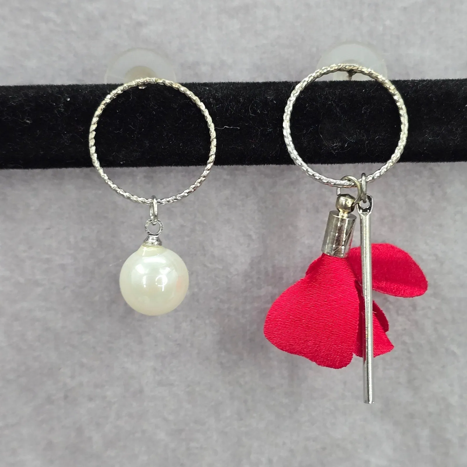 Red Bar Rose Floral Circle Drop Dangle Hook Fashion Jewelry Earrings NWT JB2-90