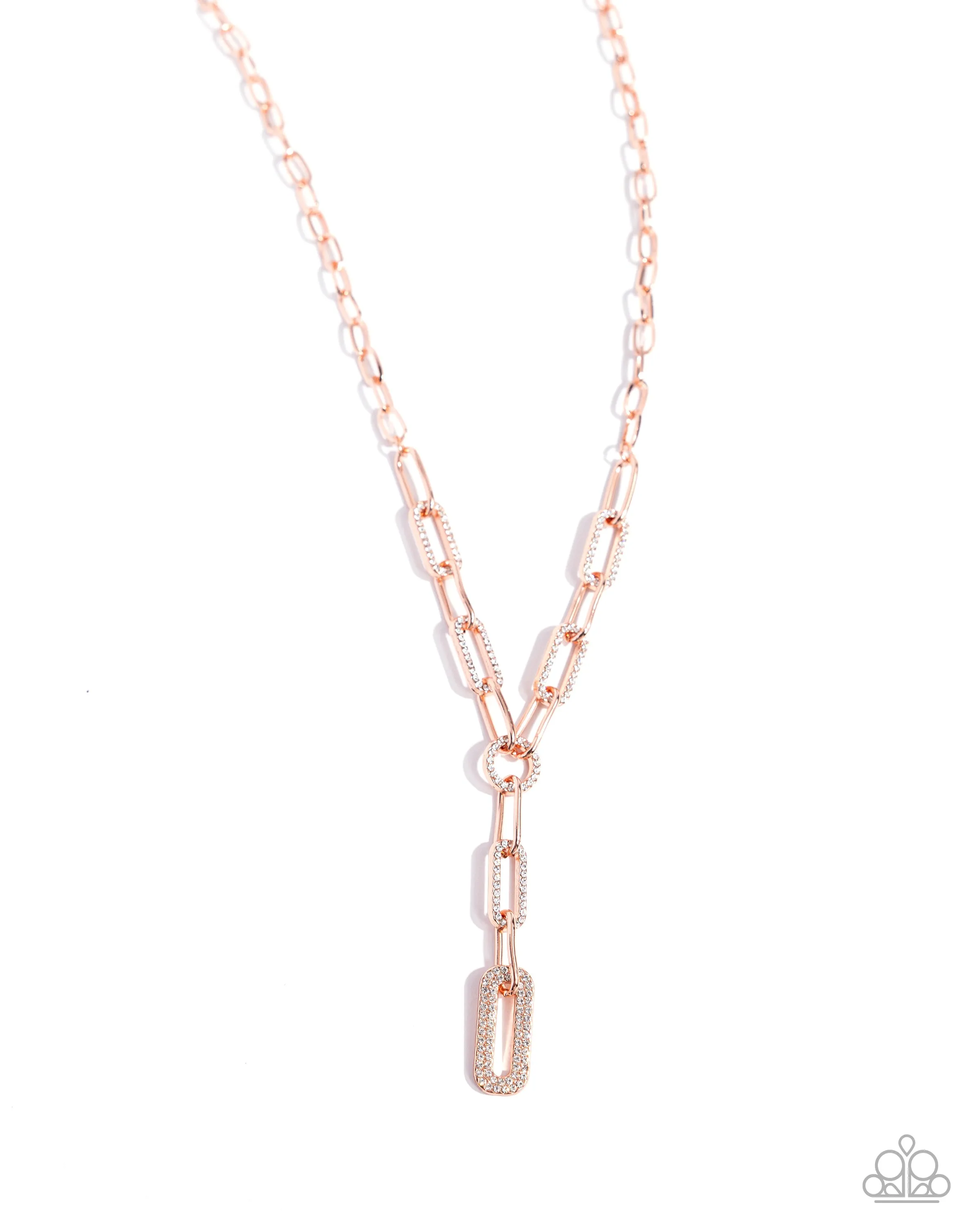 Refined Rebel - Copper - White Rhinestone Encrusted Paperclip Chain Paparazzi Short Necklace