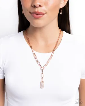 Refined Rebel - Copper - White Rhinestone Encrusted Paperclip Chain Paparazzi Short Necklace