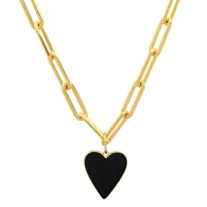 REVERSIBLE B & W HEART PAPERCLIP CHAIN GOLD