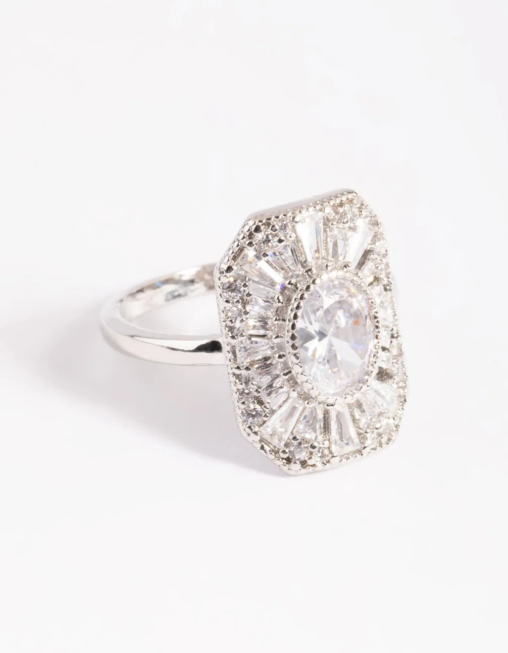 Rhodium Cubic Zirconia Princess Cut Ring