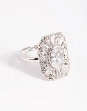 Rhodium Cubic Zirconia Princess Cut Ring