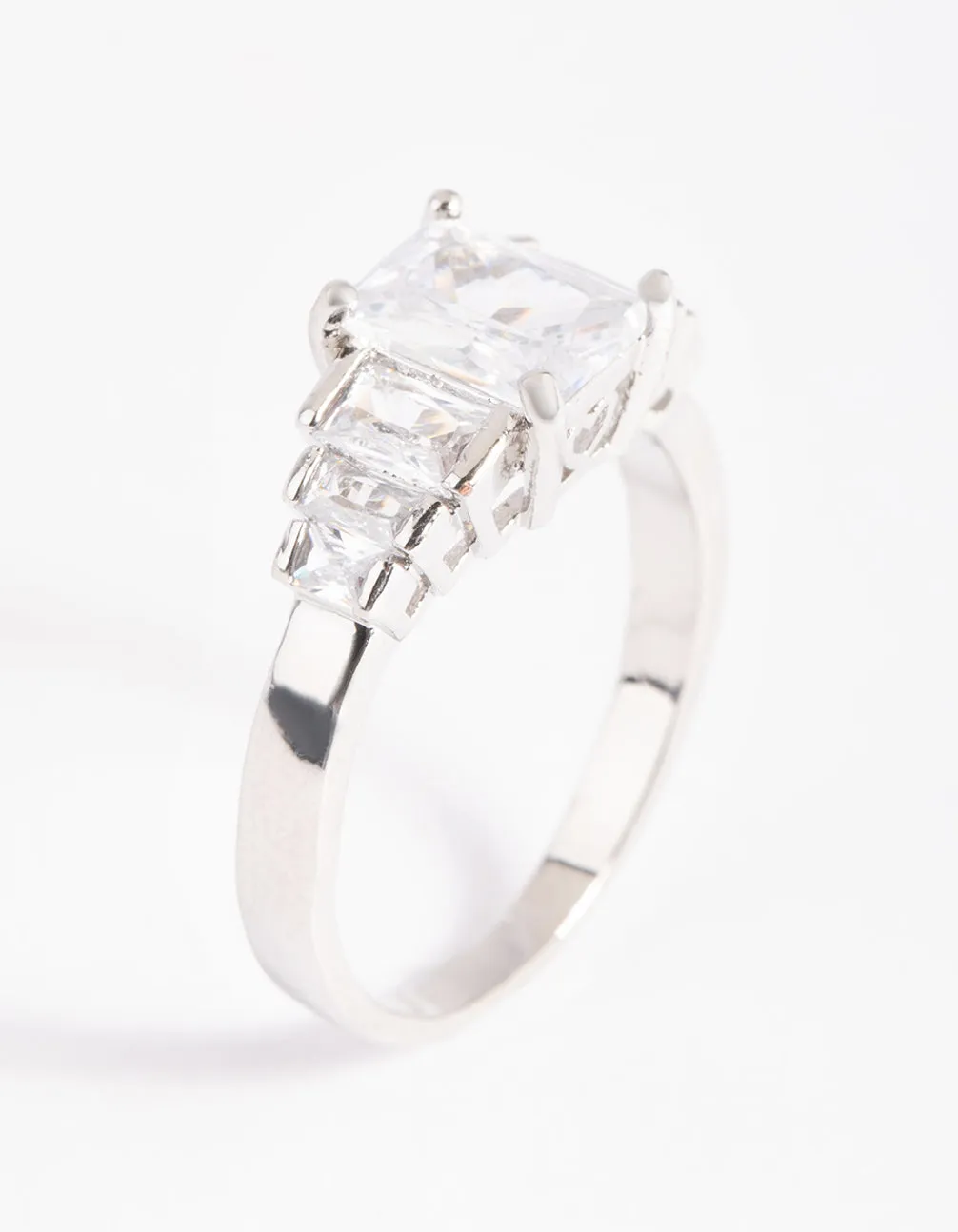 Rhodium Cubic Zirconia Princess Ring