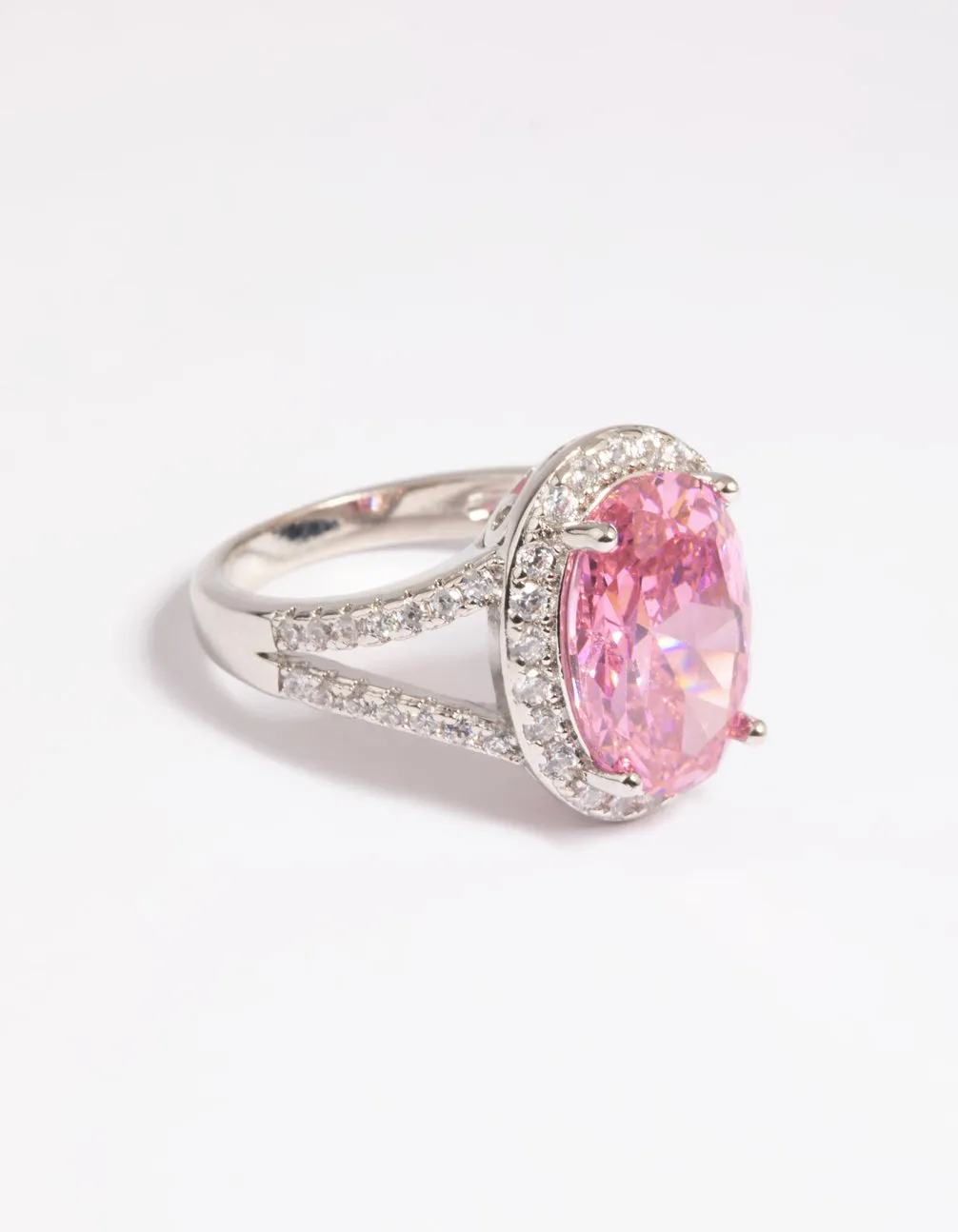 Rhodium Pink Cubic Zirconia Ring