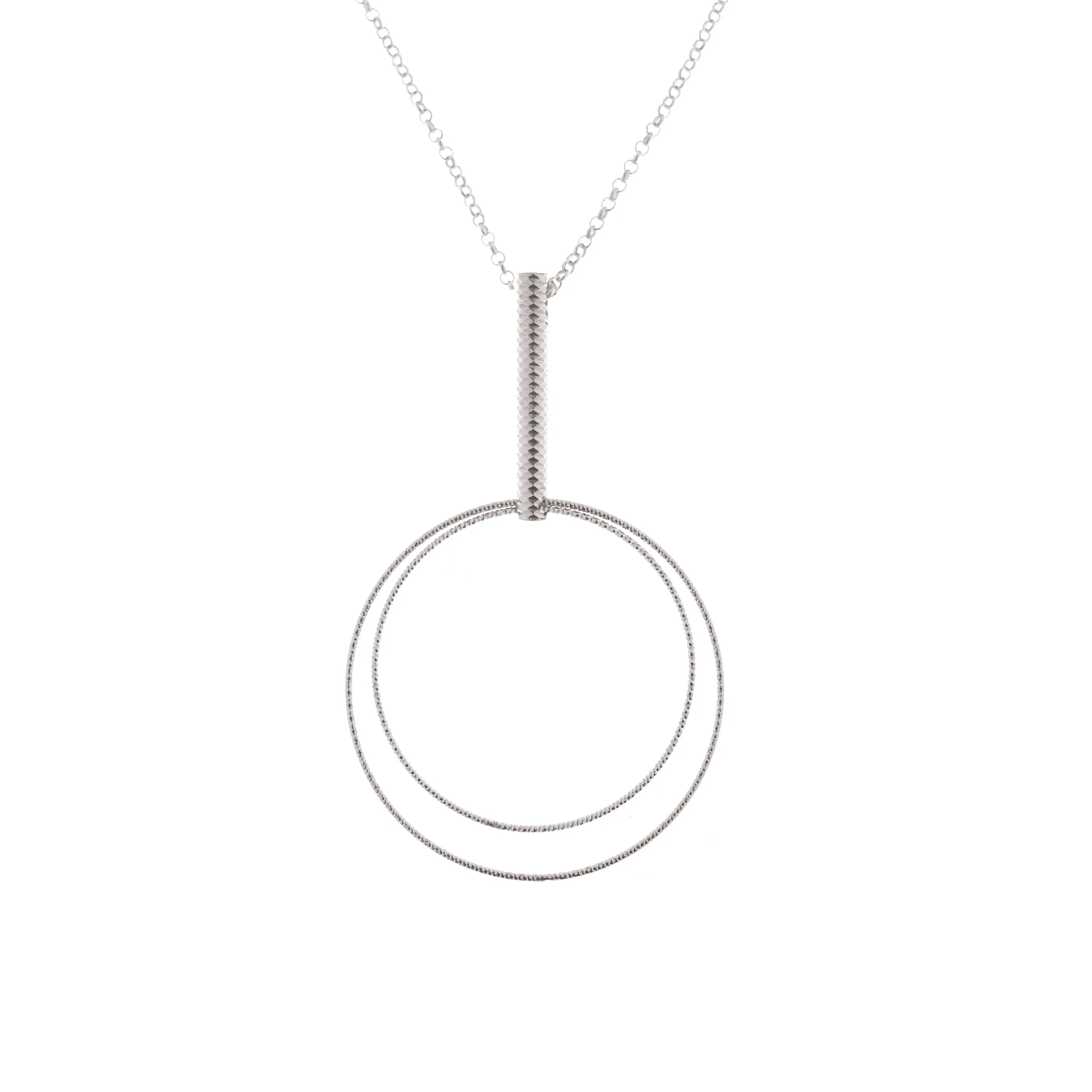 Rhodium Plated Sterling Silver Open Air Circle Necklace