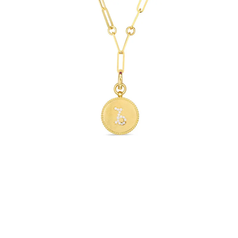 Roberto Coin Zodiac Medallion 18K Yellow Gold Diamond Medallion Necklace in Capricorn (12/21 - 1/20)