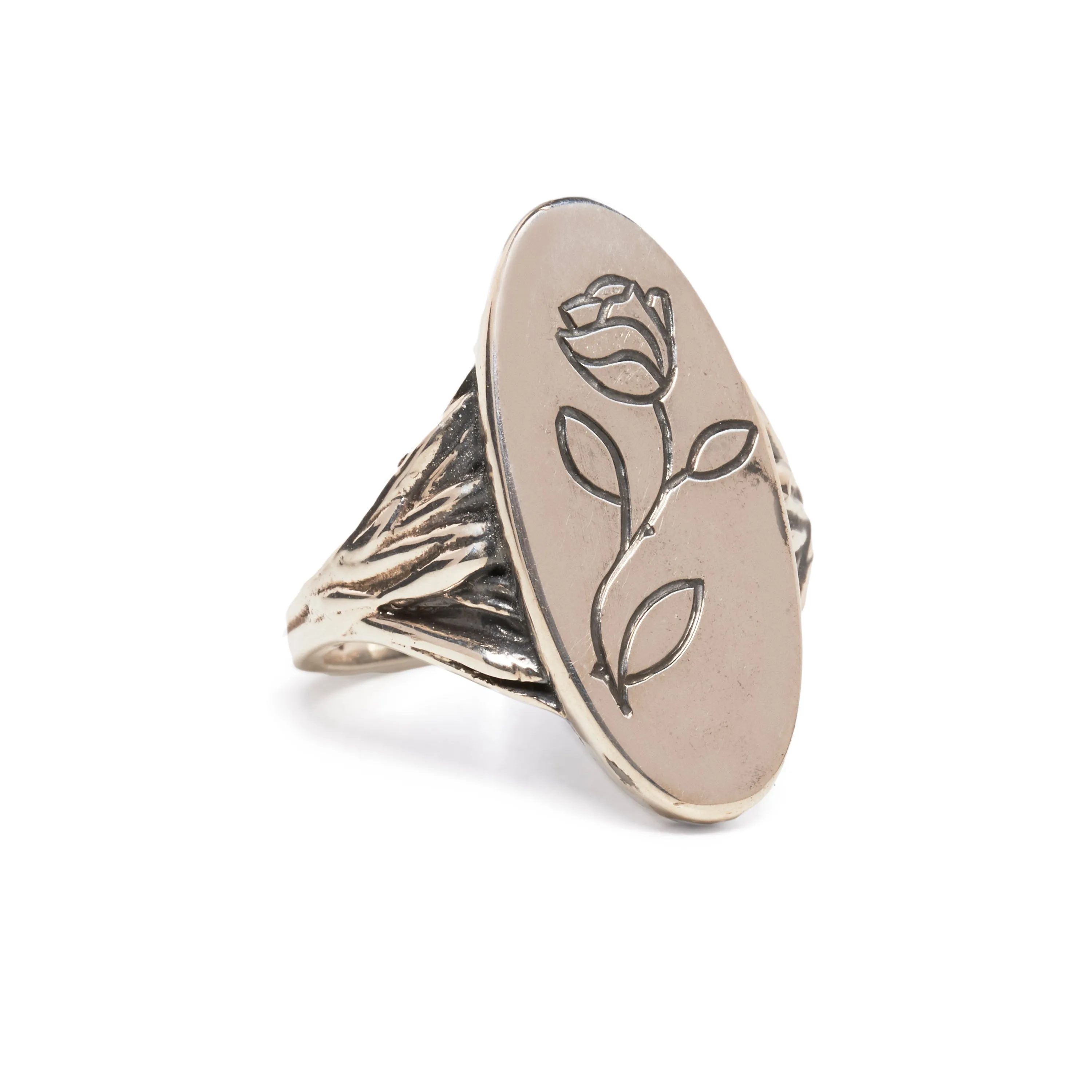 ROOTS SIGNET RING WITH ROSE ENGRAVING