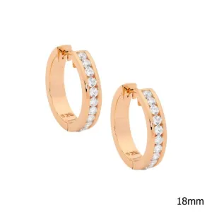 Rose Gold Plated Sterling Silver with Channel Set Round Cubic Zirconia 18mm Hoop E395RP