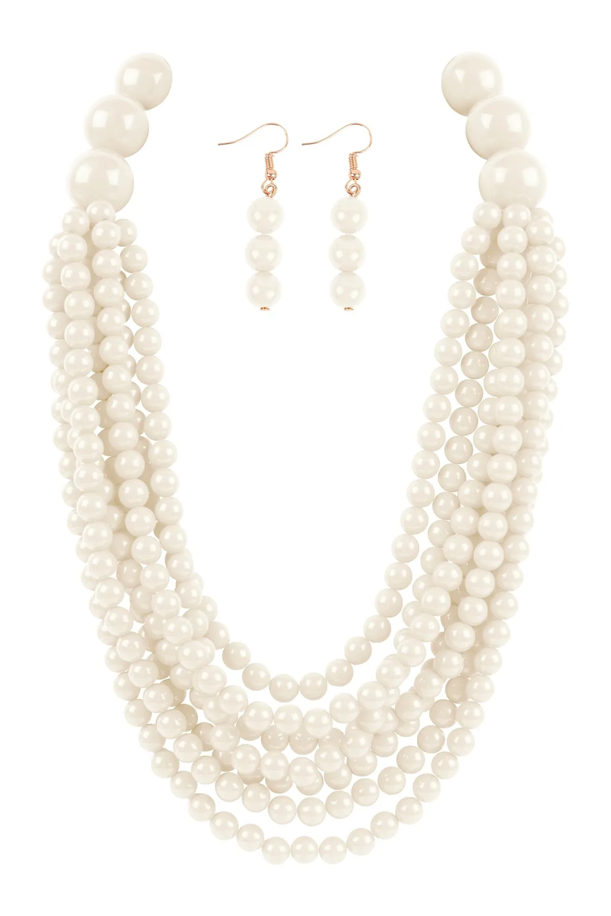 Round Bead Layered Statement Necklace and Earring Set Natural - Pack of 6