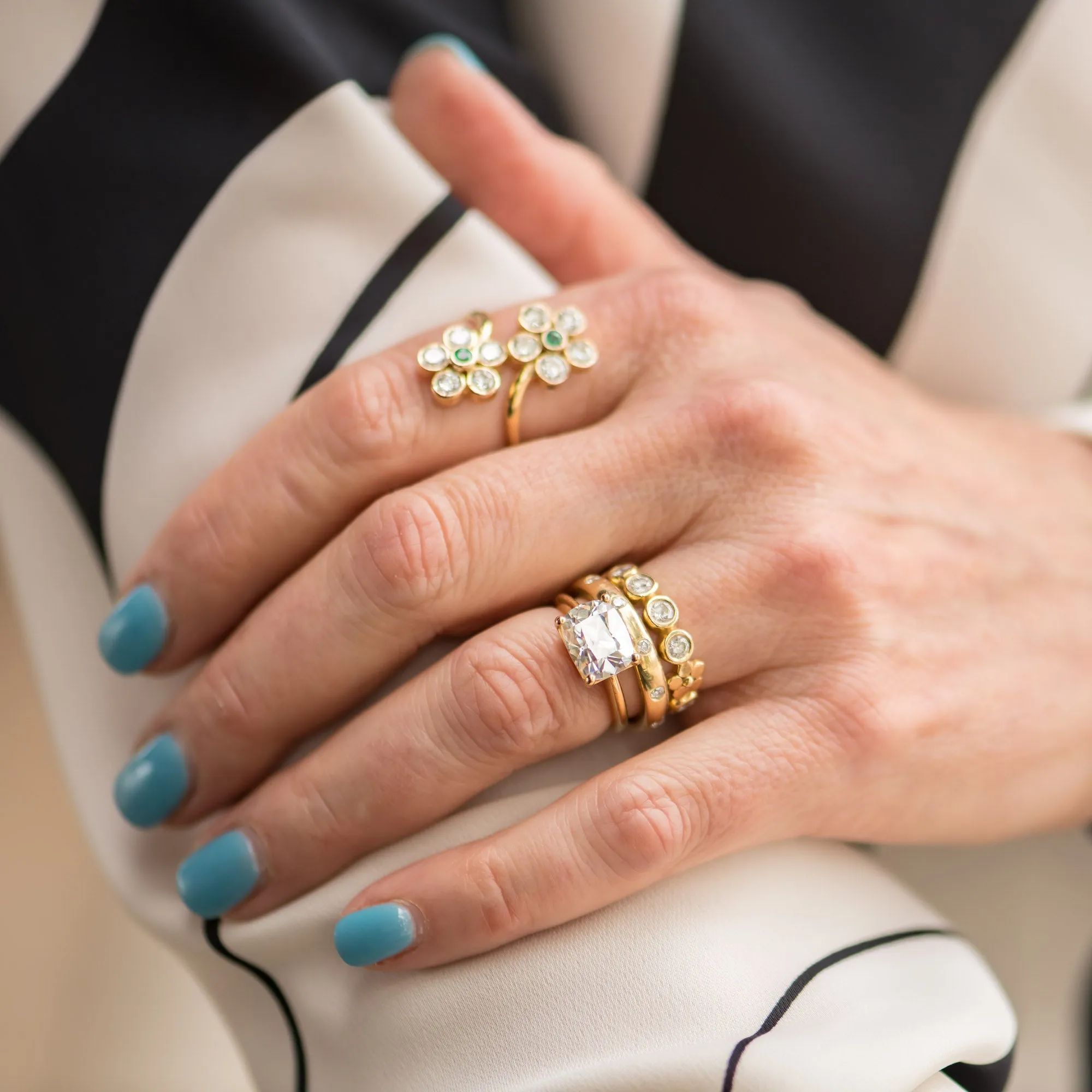 Round Diamond Station Ring