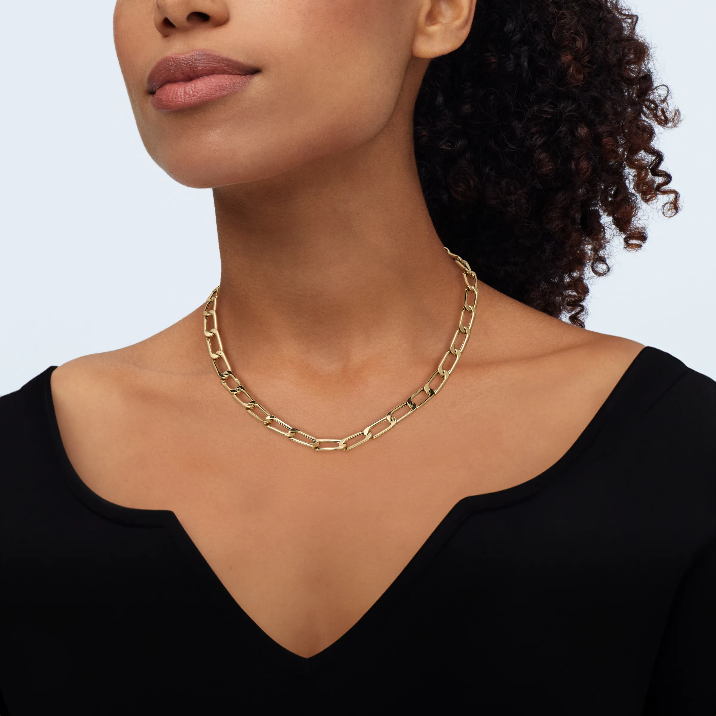 Sabel Collection Yellow Gold Hollow Paperclip Necklace