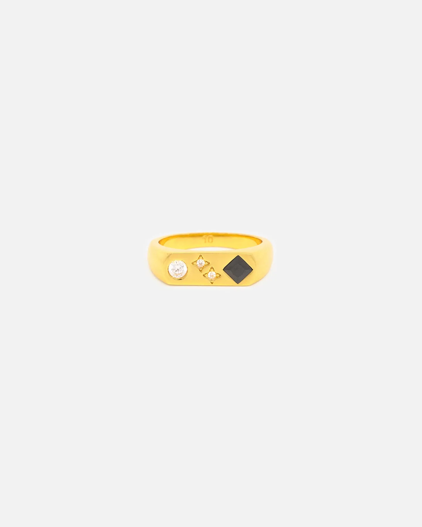 Saint Morta Iced Stars Signet Ring Gold