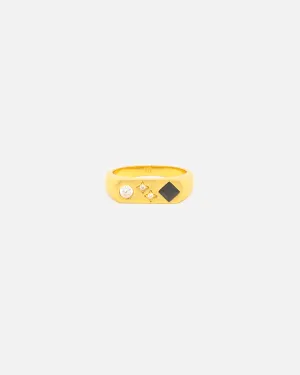Saint Morta Iced Stars Signet Ring Gold