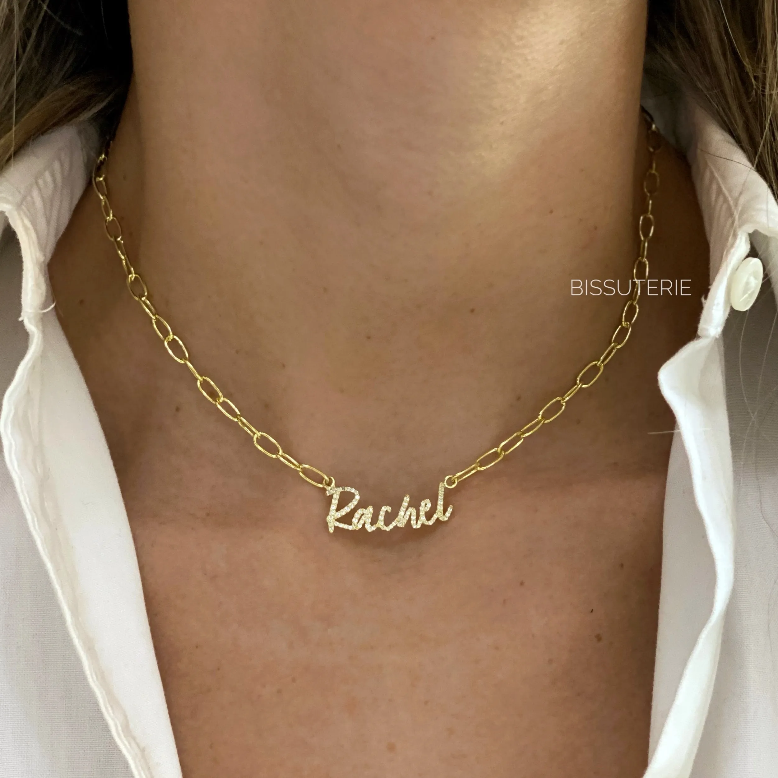 Script Pave Paperclip Necklace