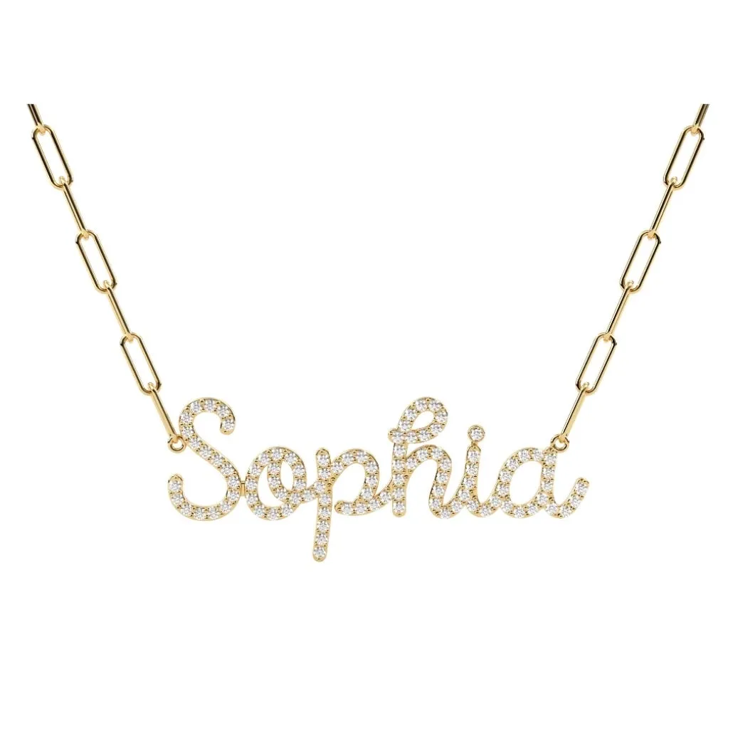 Script Pave Paperclip Necklace