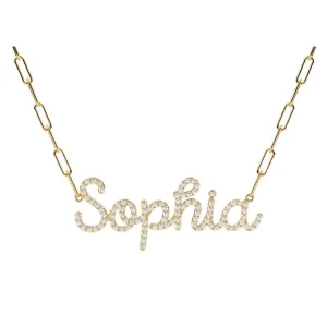 Script Pave Paperclip Necklace