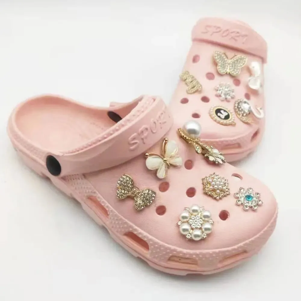 Shoe charms - 2 Embedded clear gems ring surround