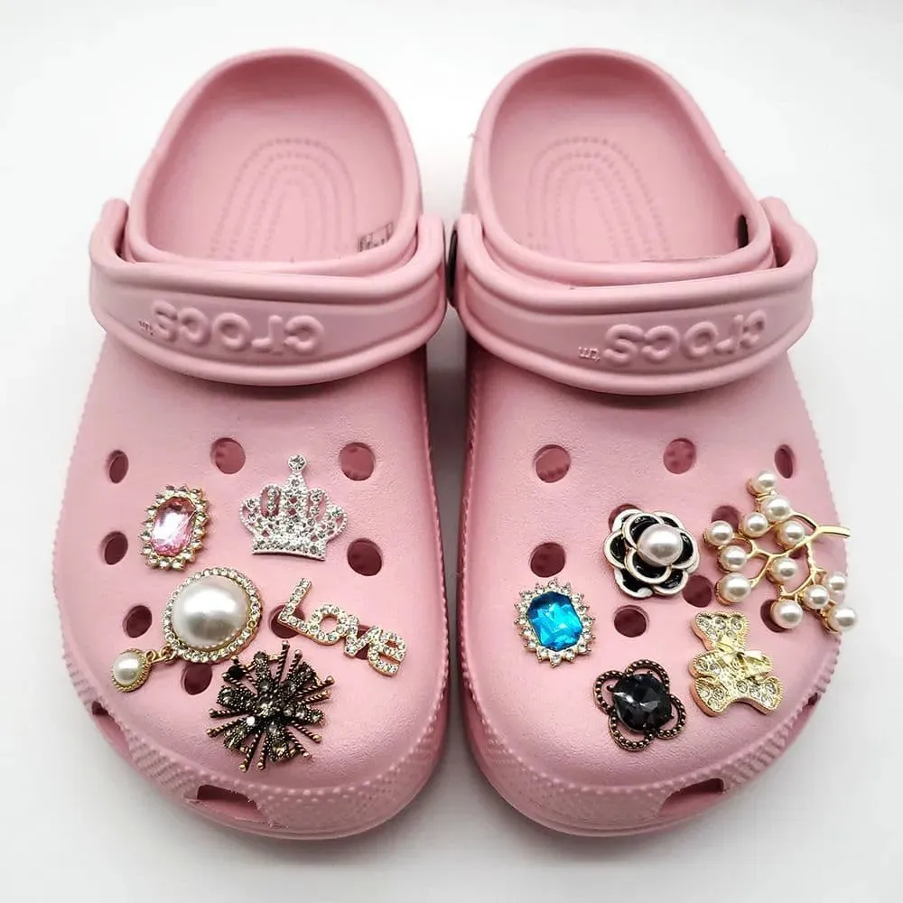 Shoe charms - 2 Embedded clear gems ring surround