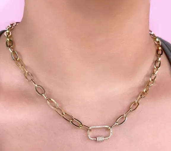 Shy Creation 14K Yellow Gold Diamond Carabiner Paperclip Chain